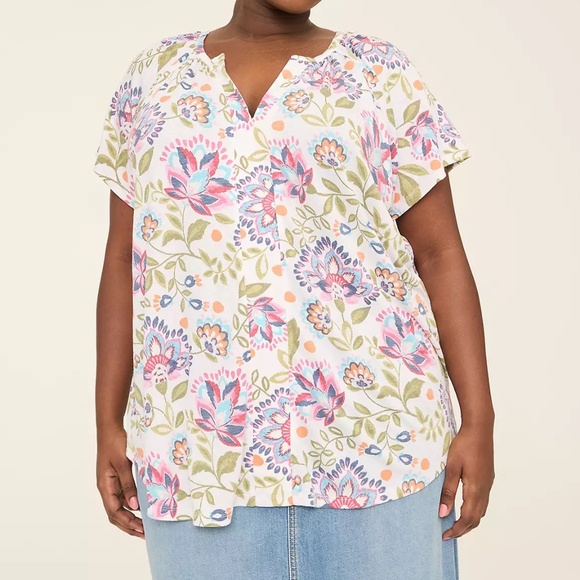 Lane Bryant Short-Sleeve Notch-Neck Top - Picture 1 of 3